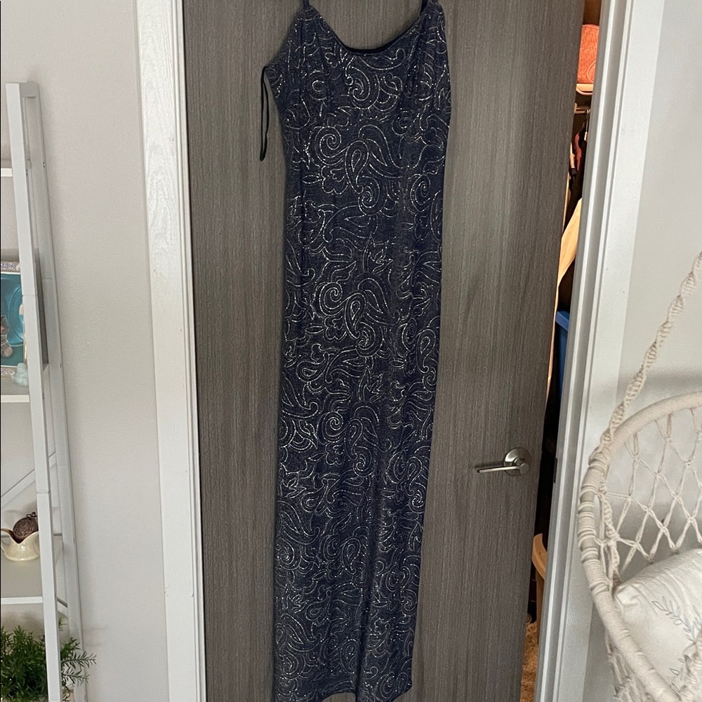 Elegant Navy Blue Paisley Dress